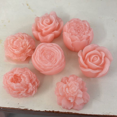 Close-up of blush pink handcrafted soap roses showing petal detail